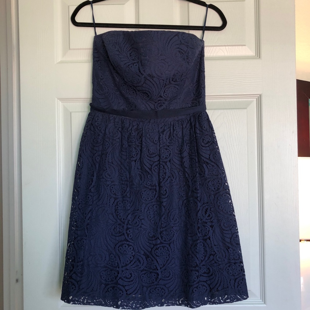 Trina Turk Zafira Navy Blue Lace Strapless Dress